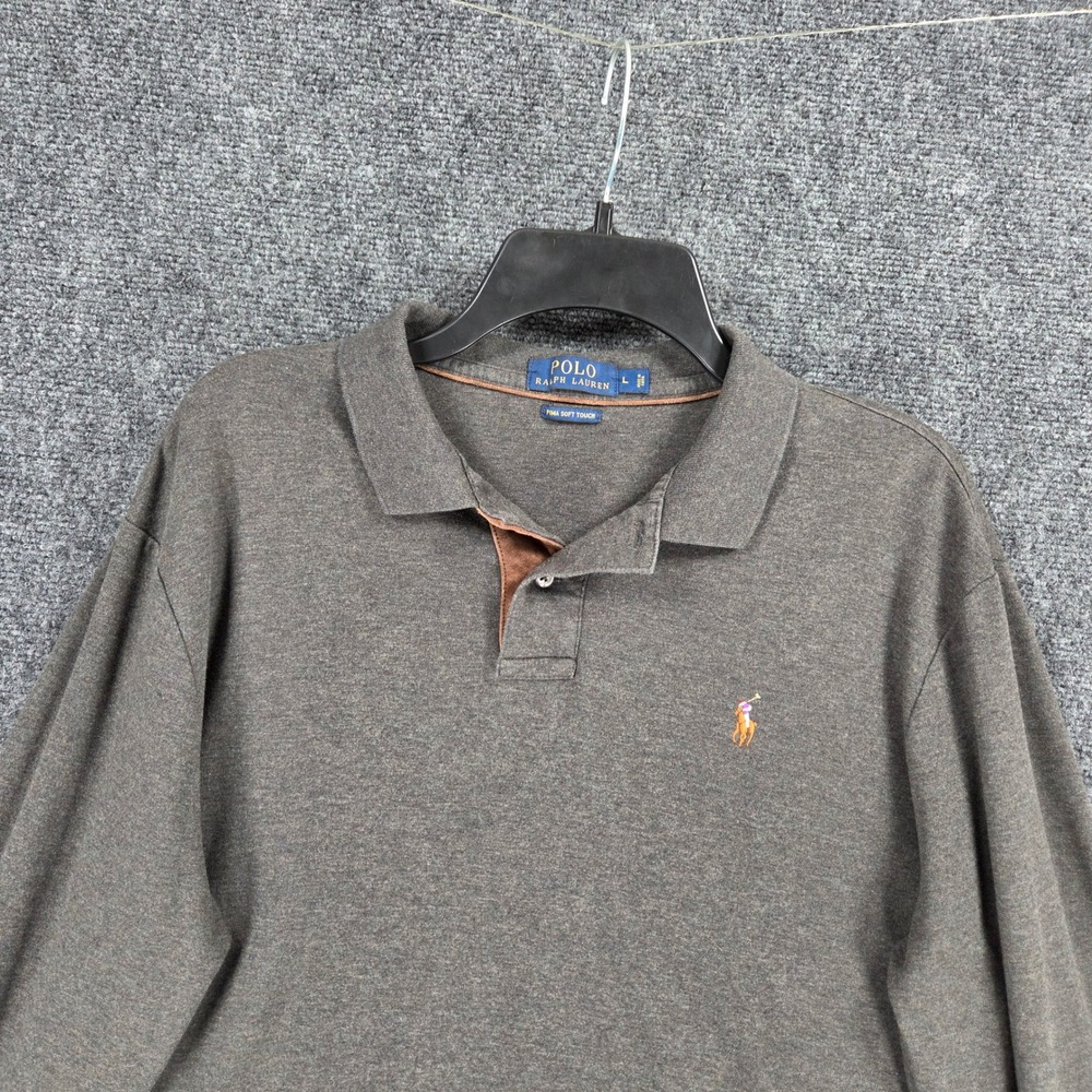 Polo Ralph Lauren Pima Cotton Polo Long Sleeve Shirt Men's Large Gray Cotton - Picture 5 of 11